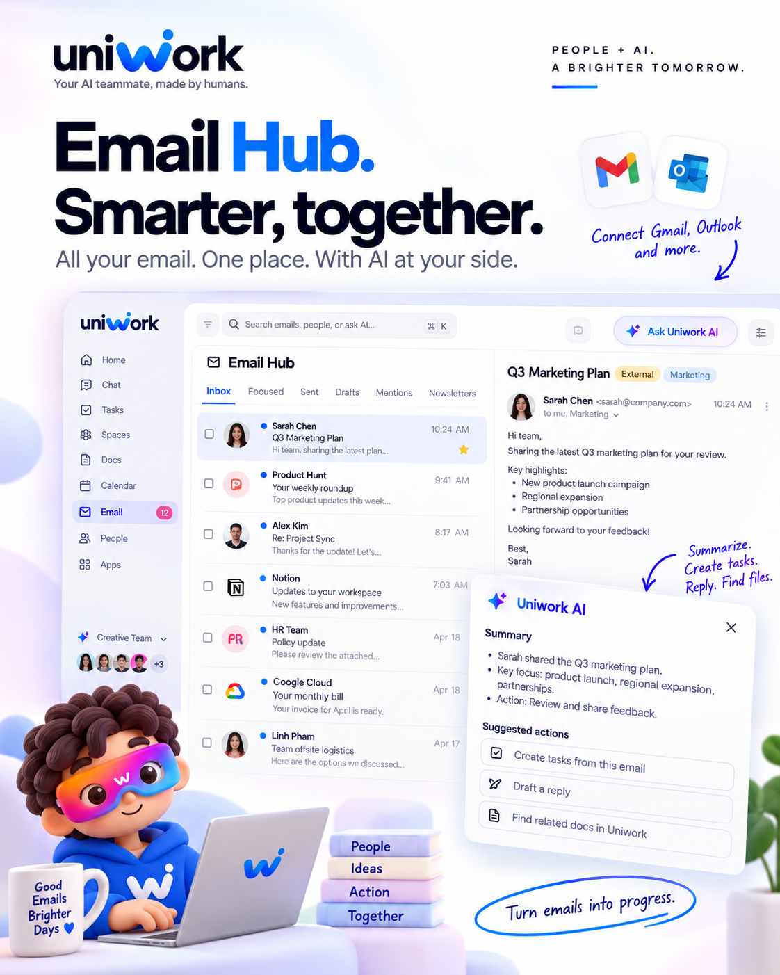 Hợp nhất email công việc với AI Assistant